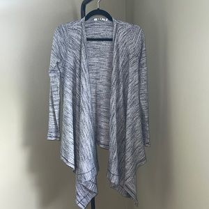 Three Dots Asymmetrical Heathered Open Cardigan Sweater Size S, Black & Gray
